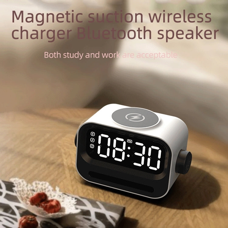 15W 3-In-1 Ambient Light Digital Display Clock Bluetooth Speaker Magnetic Wireless Charger(White) - Desktop Speaker by PMC Jewellery | Online Shopping South Africa | PMC Jewellery | Buy Now Pay Later Mobicred