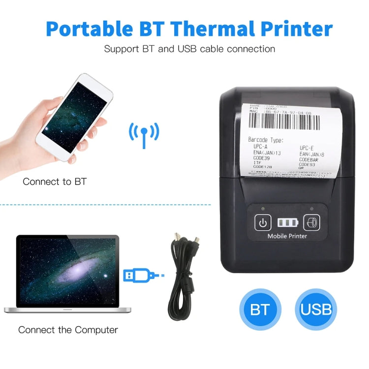 58mm Portable USB Charging Home Phone Bluetooth Thermal Printer(US Plug) - Printer by PMC TechLife | Online Shopping South Africa | PMC TechLife | Buy Now Pay Later Mobicred