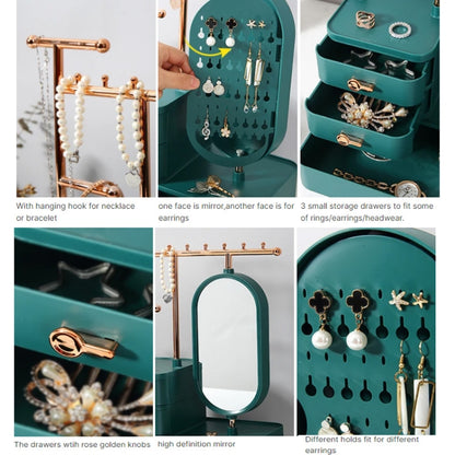 Jewelry and Cosmetics Storage Box Dressing Table with Mirror(Green) - Jewelry Storages by PMC Jewellery | Online Shopping South Africa | PMC Jewellery