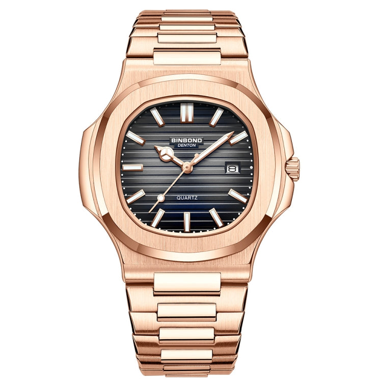 BINBOND B1885 30m Waterproof Retro Luminous Square Men Quartz Watch, Color: Rose Gold-Black - Metal Strap Watches by BINBOND | Online Shopping South Africa | PMC Jewellery | Buy Now Pay Later Mobicred