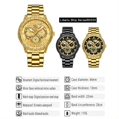 BINBOND B3030 Embossed Dragon Luminous Waterproof Quartz Watch, Color: Full-gold Black - Metal Strap Watches by BINBOND | Online Shopping South Africa | PMC Jewellery