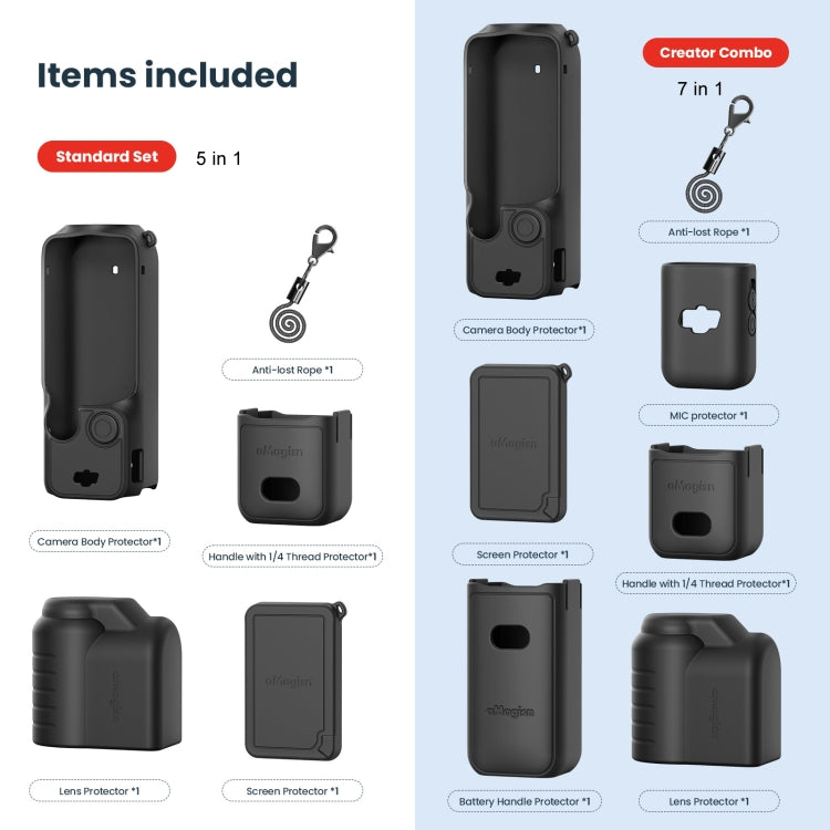 For DJI Osmo Pocket 3 AMagisn Silicone Protection Case Movement Camera Accessories, Style: 7 In 1 Black - Case & Bags by aMagisn | Online Shopping South Africa | PMC Jewellery | Buy Now Pay Later Mobicred