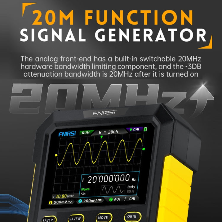 FNIRSI 2 In 1 Small Handheld Fluorescence Digital Dual-Channel Oscilloscope, US Plug(Yellow) - Other Tester Tool by FNIRSI | Online Shopping South Africa | PMC Jewellery | Buy Now Pay Later Mobicred