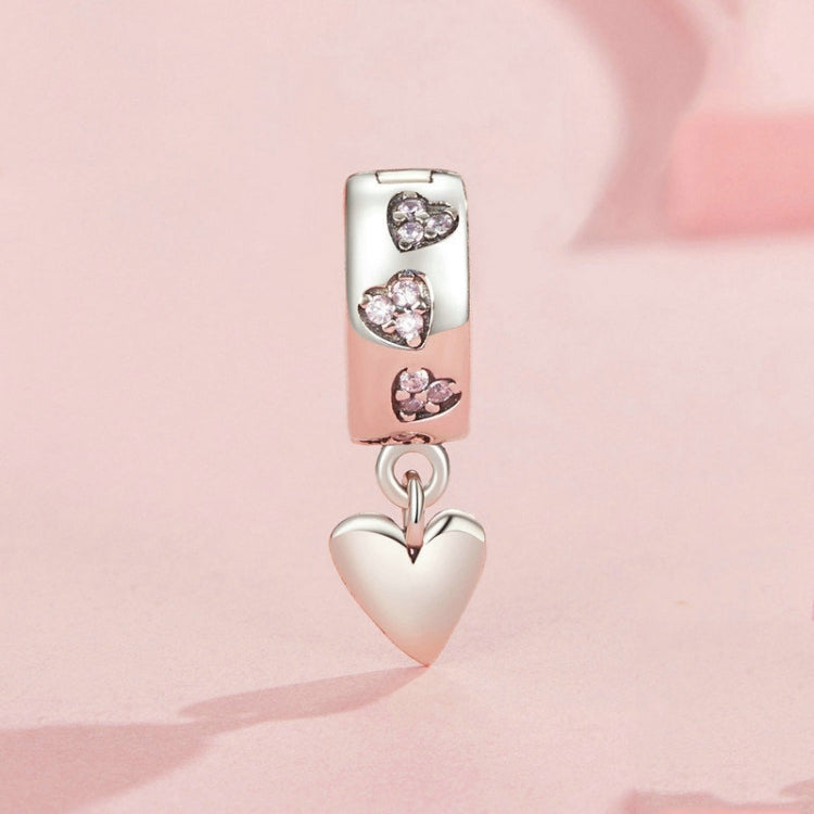 S925 Sterling Silver Platinum Plated Smart Heart Love Buckle DIY Beads(SCC2694) - Jewelry Accessories by PMC Jewellery | Online Shopping South Africa | PMC Jewellery