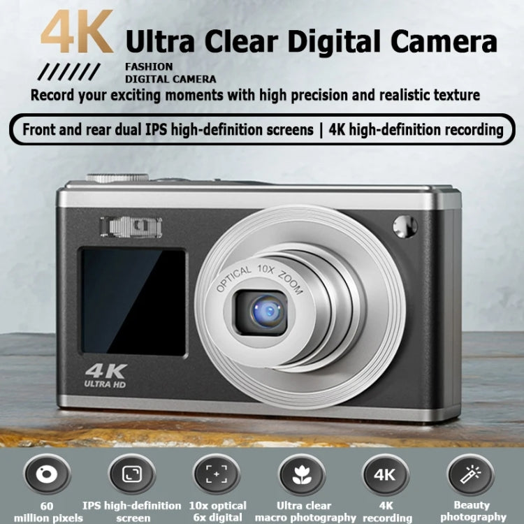 4K HD Optical Zoom Digital Camera 60MP Dual Screen Selfie Camera, No Memory(Black) - Video Cameras by PMC Jewellery | Online Shopping South Africa | PMC Jewellery | Buy Now Pay Later Mobicred