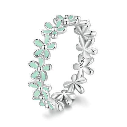 S925 Sterling Silver Oil Dripping Flower Arrangement Ring, Size: No. 5(SCR931-GN Green) - Rings by PMC Jewellery | Online Shopping South Africa | PMC Jewellery