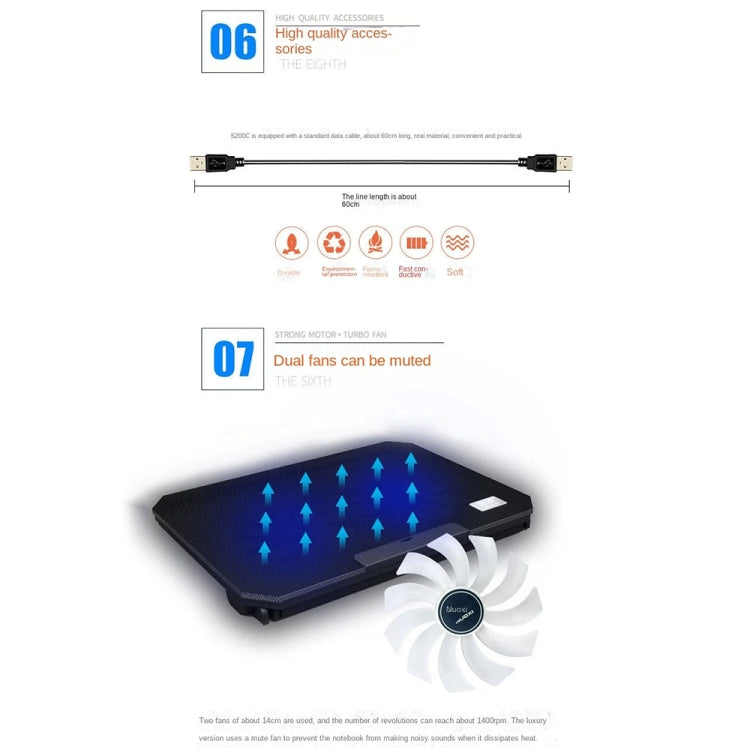 NUOXI S200C Laptop Silent Radiator Multi-level Adjustable Metal Bracket Base(Blue) - free shipping - PMC Jewellery - Order now!