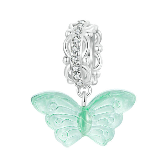 S925 Sterling Silver Platinum Plated Zircon Butterfly Glass DIY Pendant(SCC2712) - Jewelry Accessories by PMC Jewellery | Online Shopping South Africa | PMC Jewellery