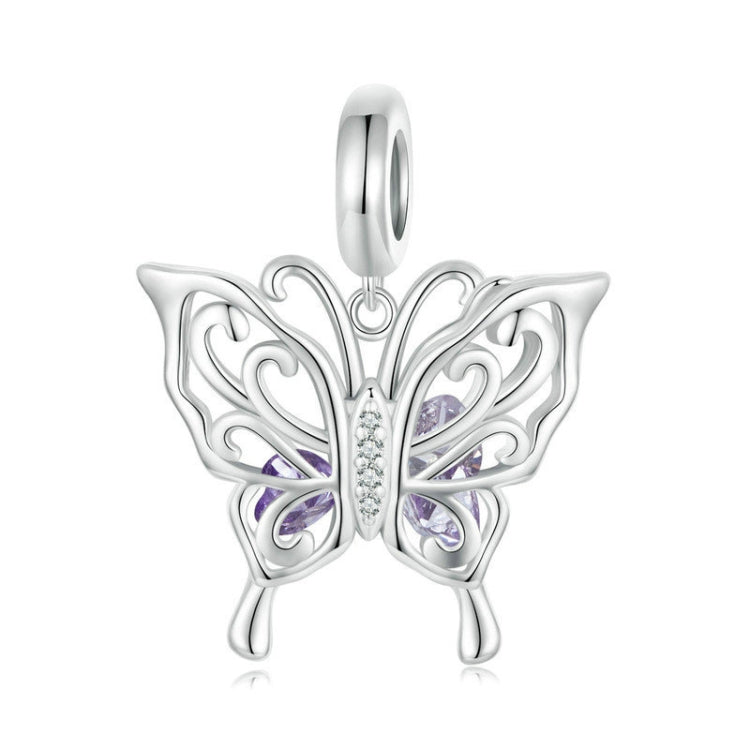 S925 Sterling Silver Platinum Plated Hollow Butterfly Pattern DIY Beads(BSC969) - Jewelry Accessories by PMC Jewellery | Online Shopping South Africa | PMC Jewellery