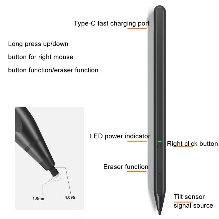 For Microsoft Surface 4096 Pressure Sensitive MPP2.0 Anti-false Touch Pressure Sensitive Capacitive Pen(Black) - Stylus Pen by PMC TechLife | Online Shopping South Africa | PMC TechLife | Buy Now Pay Later Mobicred