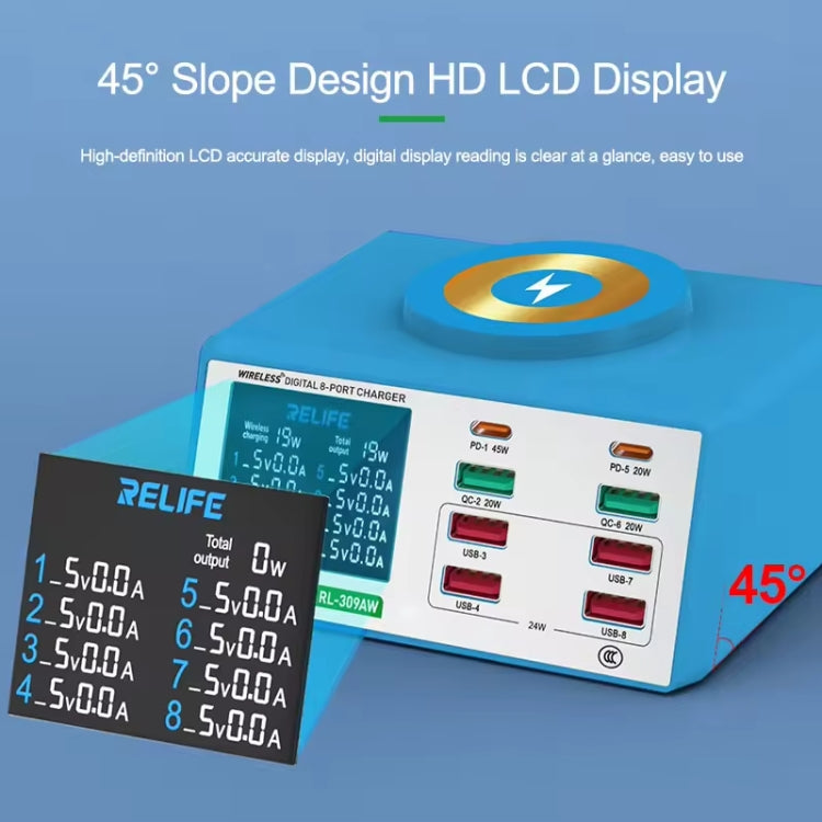 RELIFE RL-309AW  QC3.0 PD Fast Wireless Charger With LCD Display 8 Ports(US Plug) - free shipping - PMC TechLife - Order now!