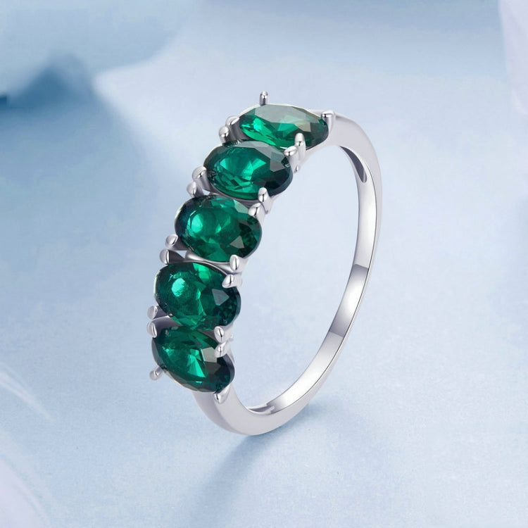 S925 Sterling Silver Luxury Alphabet Green Zirconia Women Ring, Size: No.8(BSR522) - Rings by PMC Jewellery | Online Shopping South Africa | PMC Jewellery