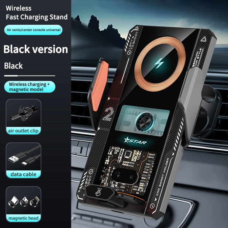 15W QI Protocol Wireless Car Charger Smart Induction Phone Holder(Black) - Wireless Charger Holders by PMC TechLife | Online Shopping South Africa | PMC TechLife | Buy Now Pay Later Mobicred