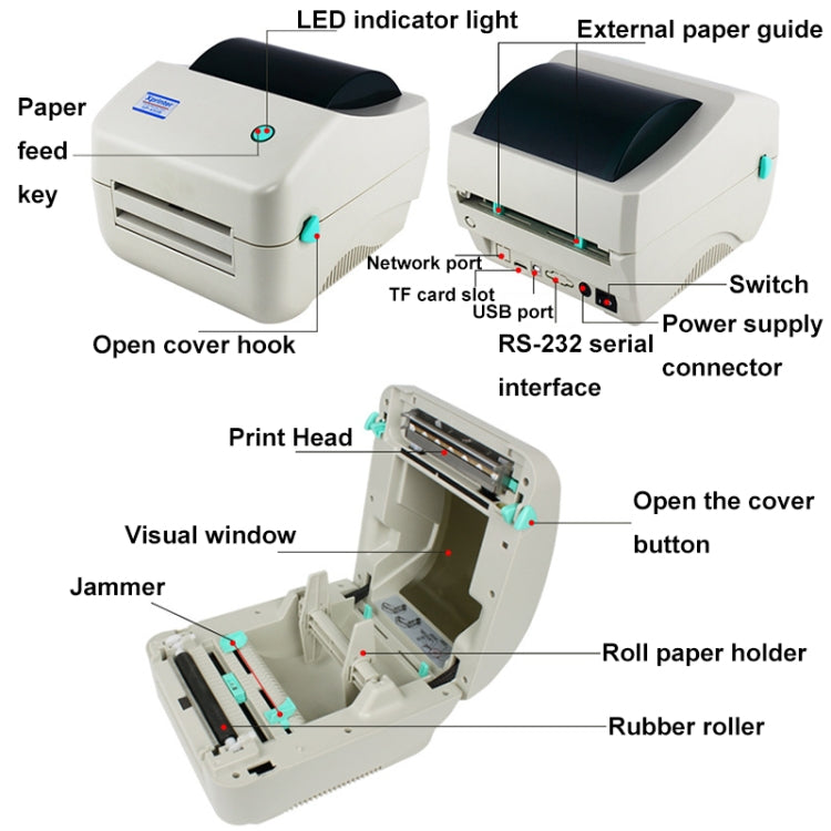 Xprinter XP-450B USB Port Supermarket Cashier Barcode Thermal Printer(EU Plug) - free shipping - PMC TechLife - Order now!