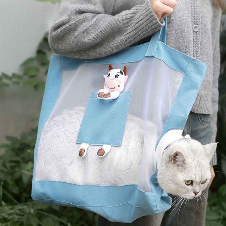 Handheld Large Capacity Breathable Exposed Canvas Cat Bag Outdoor Portable Pet Bag(Blue) - Pet Bags by PMC TechLife | Online Shopping South Africa | PMC TechLife | Buy Now Pay Later Mobicred