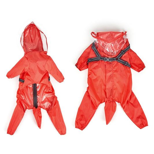 Dog Raincoat with Hood Integrated Harness Leash -Easy Wear, Four-Legged Design, Size: S(Red) - Raincoat & Life Jackets by PMC Jewellery | Online Shopping South Africa | PMC Jewellery | Buy Now Pay Later Mobicred