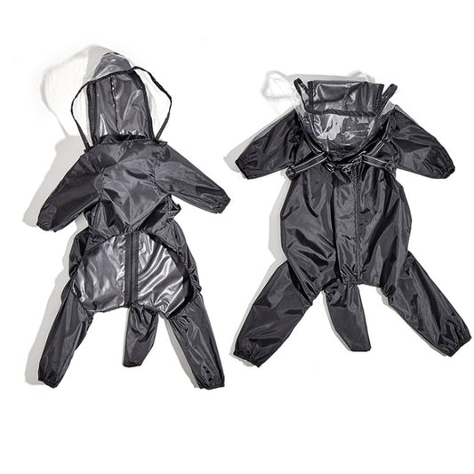 Dog Raincoat with Hood Integrated Harness Leash -Easy Wear, Four-Legged Design, Size: S(Black) - Raincoat & Life Jackets by PMC Jewellery | Online Shopping South Africa | PMC Jewellery | Buy Now Pay Later Mobicred