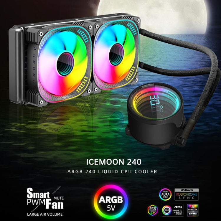 COOLMOON CM-YM-240T Digital ARGB Lens Edition Integrated Water Cooling CPU Cooler Temperature Display CPU Fan(Black) - Fan Cooling by COOLMOON | Online Shopping South Africa | PMC Jewellery | Buy Now Pay Later Mobicred