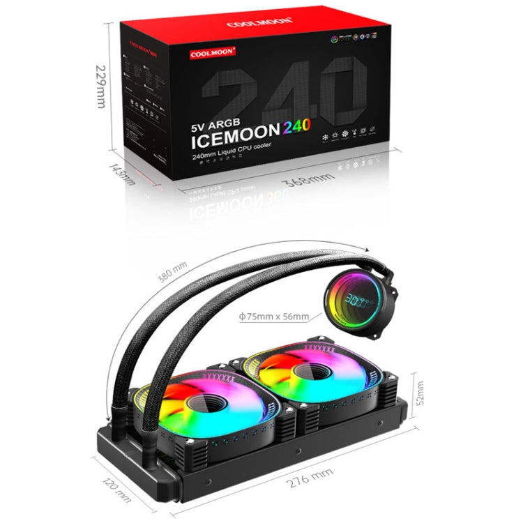 COOLMOON CM-YM-240T Digital ARGB Lens Edition Integrated Water Cooling CPU Cooler Temperature Display CPU Fan(Black) - Fan Cooling by COOLMOON | Online Shopping South Africa | PMC Jewellery | Buy Now Pay Later Mobicred