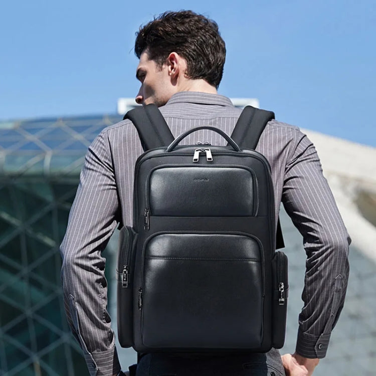 Bopai 61-125031 Large-capacity First-layer Cowhide Business Laptop Backpack With USB+Type-C Port(Black) - Backpack by Bopai | Online Shopping South Africa | PMC Jewellery | Buy Now Pay Later Mobicred