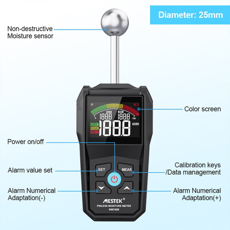 MESTEK WM700B Non -Contact Wood Moisture Detector With LCD Screen Alarm Function - PH & Moisture Meter by MESTEK | Online Shopping South Africa | PMC Jewellery | Buy Now Pay Later Mobicred