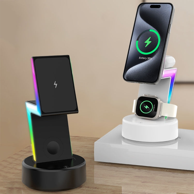 For Apple Series 3 In 1 RGB Light Magsafe Magnetic Mobile Phone Holder Wireless Charger(Black) - Wireless Charger by PMC Jewellery | Online Shopping South Africa | PMC Jewellery | Buy Now Pay Later Mobicred