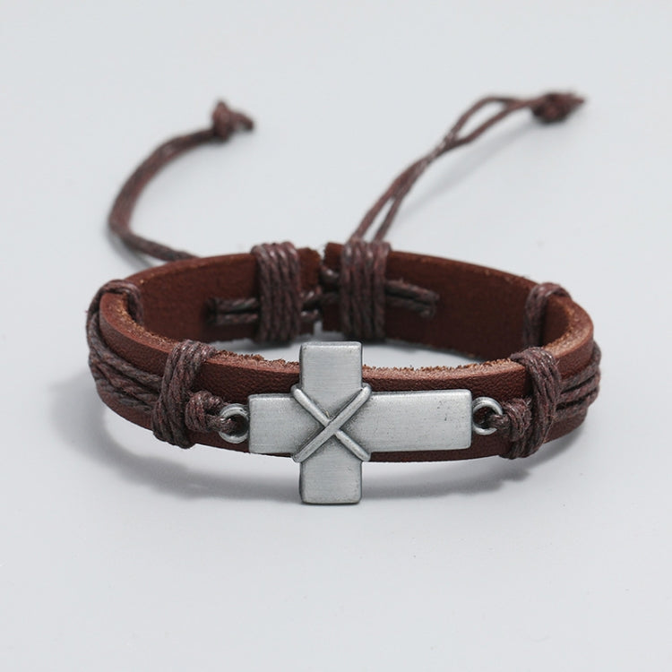 Personalized Vintage Braided Leather Bracelet Simple Pull-Out Adjustable Cross Bracelet - Bracelets by PMC Jewellery | Online Shopping South Africa | PMC Jewellery | Buy Now Pay Later Mobicred