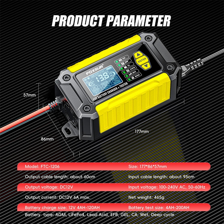 FOXSUR Cars Motorcycles 12V Lithium Cattery Charger With Battery Detection(EU Plug) - Battery Charger by FOXSUR | Online Shopping South Africa | PMC Jewellery | Buy Now Pay Later Mobicred