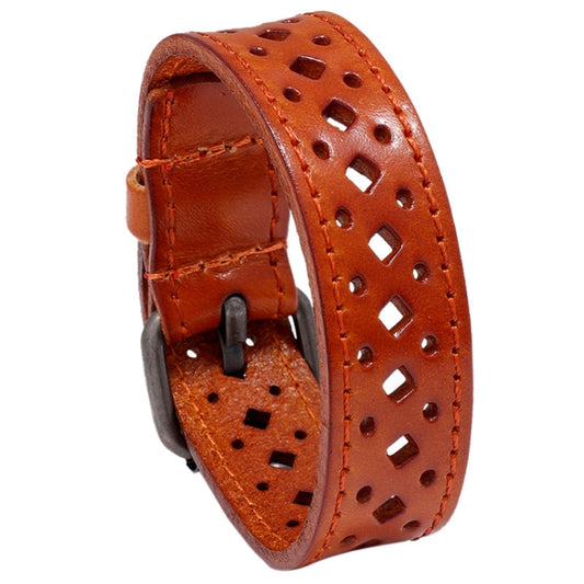 Vintage Hollowed Out Leather Bracelet Personalized Cycling Bracelet(Light Brown) - Bracelets by PMC Jewellery | Online Shopping South Africa | PMC Jewellery | Buy Now Pay Later Mobicred