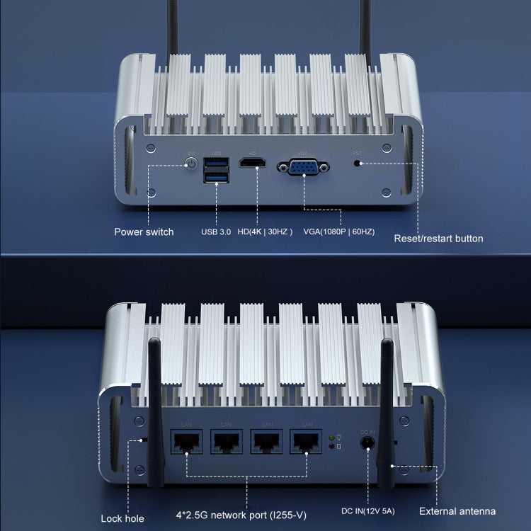 HYSTOU P09B-J4125-4L 8GB DDR4+128GB SSD Industrial Computer Soft Route From 2.5G Multi -Network HTPC Server Mini Console(With UK Adapter) - free shipping - PMc TechLife - Order now!