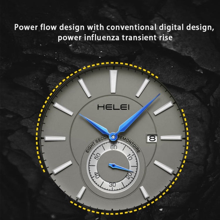 HELEI H9009B-G Night Light Waterproof Men Quartz Watch(Silver Gray) - Metal Strap Watches by HELEI | Online Shopping South Africa | PMC Jewellery | Buy Now Pay Later Mobicred