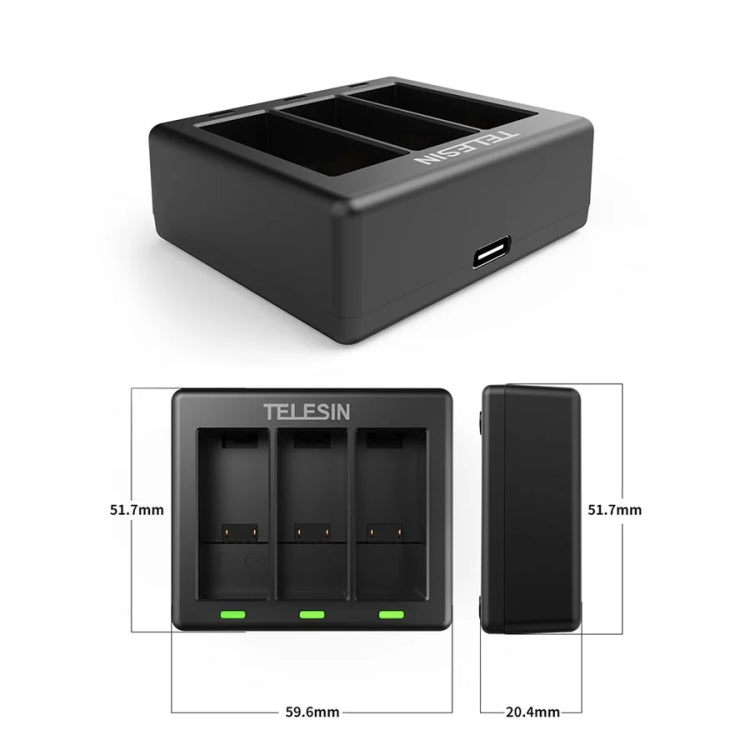 TELESIN GP-BCG-902 Battery 3 Slots Charger For GoPro HERO12 Black / HERO11 Black / HERO10 Black / HERO9 Black - Charger by TELESIN | Online Shopping South Africa | PMC Jewellery | Buy Now Pay Later Mobicred