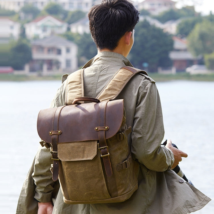 Vintage Camera Bag Waterproof  Canvas Backpack with Laptop Compartment Tripod Holder(Khaki) - Backpack by PMC TechLife | Online Shopping South Africa | PMC TechLife | Buy Now Pay Later Mobicred