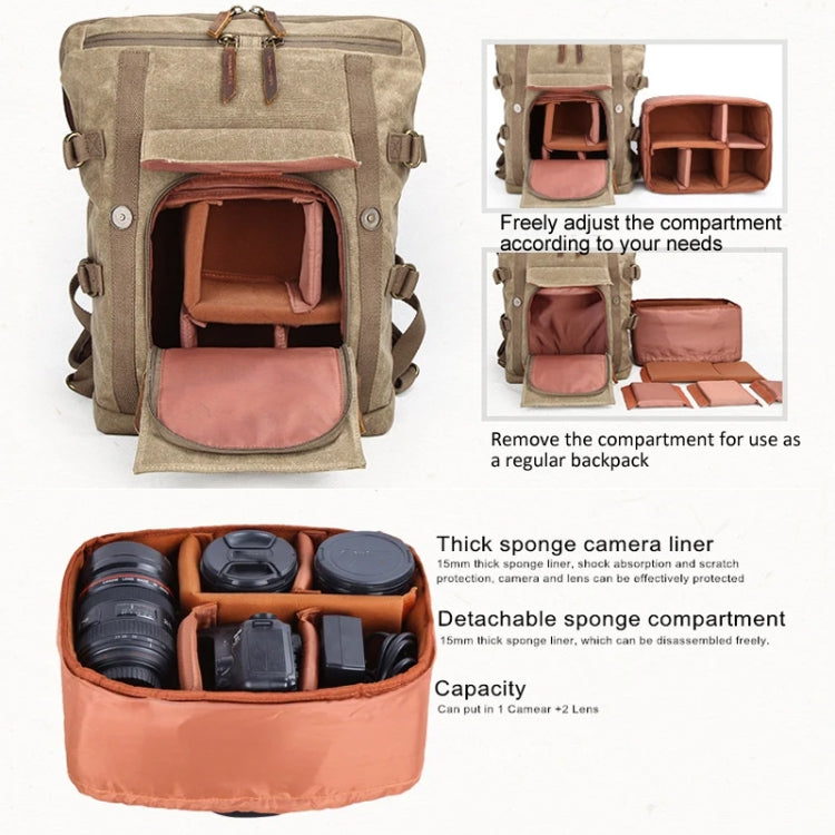 Vintage Camera Bag Waterproof  Canvas Backpack with Laptop Compartment Tripod Holder(Khaki) - Backpack by PMC TechLife | Online Shopping South Africa | PMC TechLife | Buy Now Pay Later Mobicred