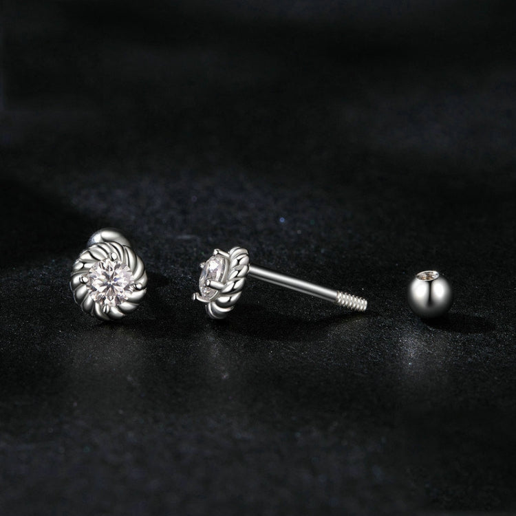 S925 Sterling Silver Threaded Round Moissanite Earrings(MSE053) - Stud Earrings & Earrings by PMC Jewellery | Online Shopping South Africa | PMC Jewellery | Buy Now Pay Later Mobicred