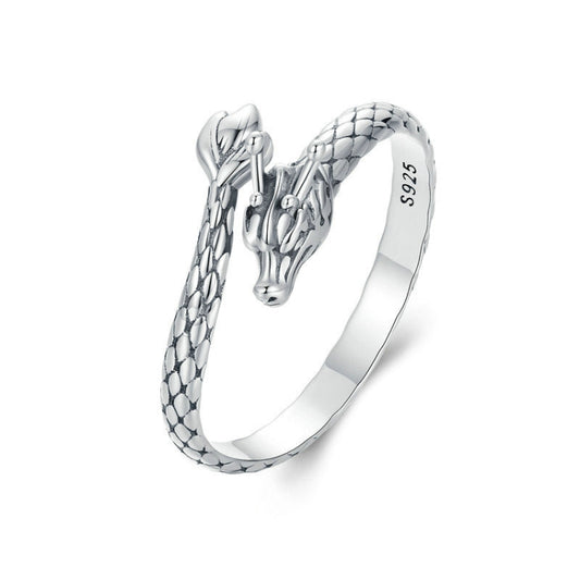 S925 Sterling Silver Dragon Vintage Winding Open Adjustable Ring(SCR1018-E) - Rings by PMC Jewellery | Online Shopping South Africa | PMC Jewellery | Buy Now Pay Later Mobicred