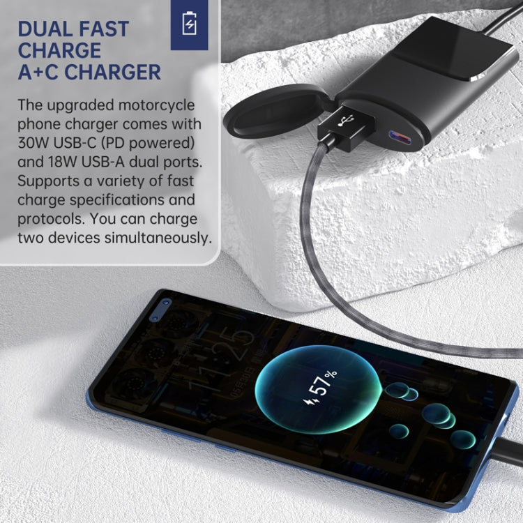 Motorcycle PD+USB Fast Charging Mobile Phone Charger Rearview Mirror Extension Bracket - Battery Charger by PMC TechLife | Online Shopping South Africa | PMC TechLife | Buy Now Pay Later Mobicred
