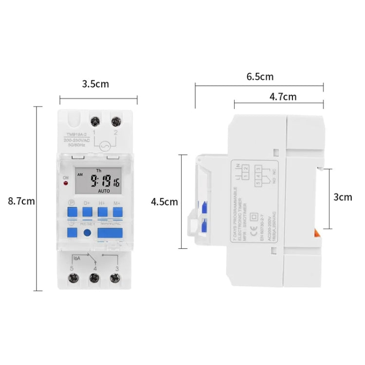 SINOTIMER TM919AK 85-265V AC 16A Din Rail Mount Digital Timer Switch Microcomputer Weekly Programmable Time Relay Control - Switch by SINOTIMER | Online Shopping South Africa | PMC TechLife | Buy Now Pay Later Mobicred