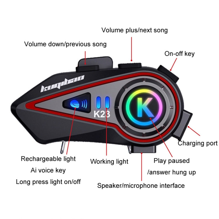 KUQIBAO Motorcycle Helmet Long-Lasting Bluetooth Headset With Light(Soft Microphone) - Car Walkie Talkie by KUQIBAO | Online Shopping South Africa | PMC Jewellery | Buy Now Pay Later Mobicred