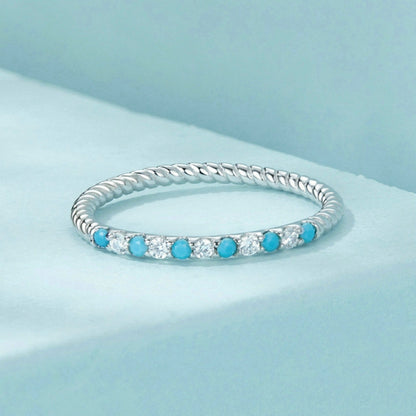 S925 Sterling Silver Platinum Zircon Vintage Blue Turquoise Ring(No.8) - Rings by PMC Jewellery | Online Shopping South Africa | PMC Jewellery | Buy Now Pay Later Mobicred