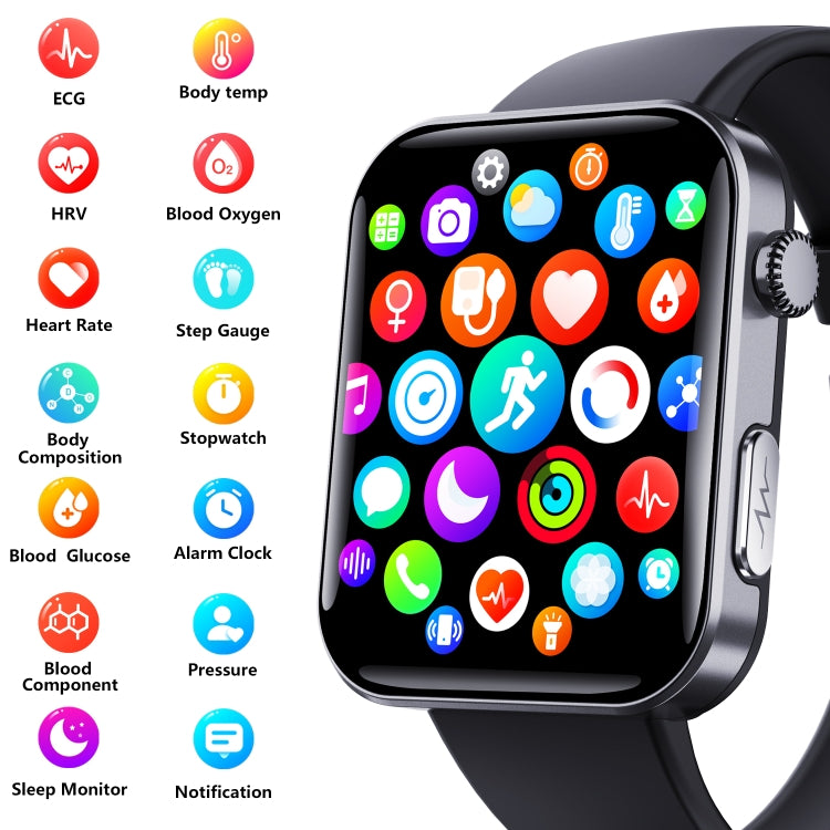 F300  2.1-Inch Screen Smart Watch Supports Bluetooth Calls/ECG/Blood Composition Analysis/50+ Sports Modes, Color: Black Silicone - Smart Watches by PMC Jewellery | Online Shopping South Africa | PMC Jewellery | Buy Now Pay Later Mobicred