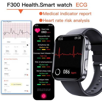 F300  2.1-Inch Screen Smart Watch Supports Bluetooth Calls/ECG/Blood Composition Analysis/50+ Sports Modes, Color: Black Silicone - Smart Watches by PMC Jewellery | Online Shopping South Africa | PMC Jewellery | Buy Now Pay Later Mobicred