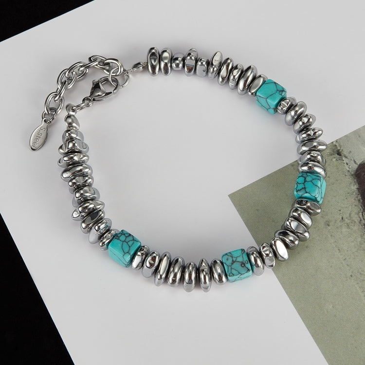 OPK GS1546 Stainless Steel Personalized Blue Turquoise Black Gallstone Bracelet - Bracelets by OPK | Online Shopping South Africa | PMC Jewellery | Buy Now Pay Later Mobicred