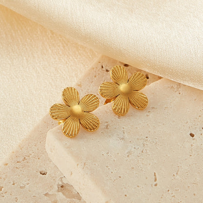 OPK GE941 1pair Vintage Stainless Steel Flower Earrings(Gold) - Stud Earrings & Earrings by OPK | Online Shopping South Africa | PMC Jewellery | Buy Now Pay Later Mobicred