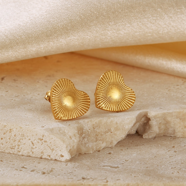 OPK GE940 1pair Vintage Stainless Steel Peach Heart Stripe Earrings(Gold) - Stud Earrings & Earrings by OPK | Online Shopping South Africa | PMC Jewellery | Buy Now Pay Later Mobicred