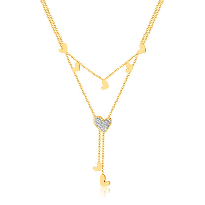 OPK GX2438 Stainless Steel Stacked Tassel Heart Pendant Necklace(Gold) - Necklaces & Pendants by OPK | Online Shopping South Africa | PMC Jewellery | Buy Now Pay Later Mobicred