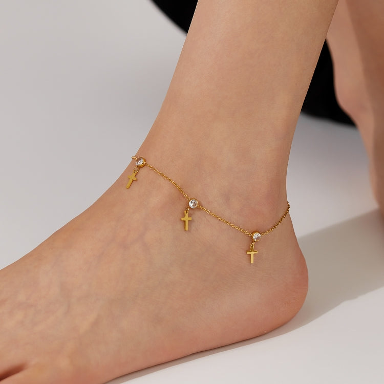 OPK GZ195 Stainless Steel Cross Zirconia Small Accessories Simple Anklets(Gold) - Anklets by OPK | Online Shopping South Africa | PMC Jewellery | Buy Now Pay Later Mobicred