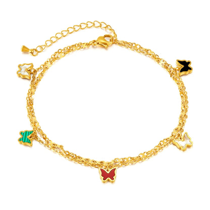 OPK GZ190 Stainless Steel Double Chain Stacking Butterfly Small Accessory Anklets(Gold) - Anklets by OPK | Online Shopping South Africa | PMC Jewellery | Buy Now Pay Later Mobicred