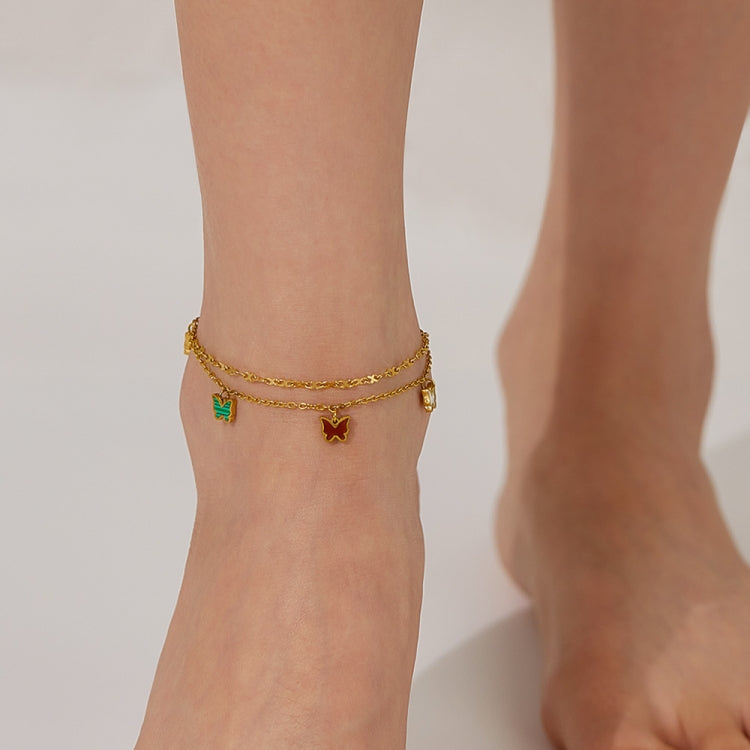 OPK GZ190 Stainless Steel Double Chain Stacking Butterfly Small Accessory Anklets(Gold) - Anklets by OPK | Online Shopping South Africa | PMC Jewellery | Buy Now Pay Later Mobicred