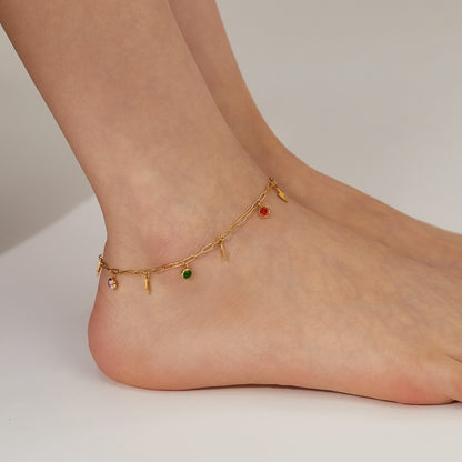 OPK GZ201 Stainless Steel Dopamine Zirconia Flash Small Pendant Anklets(Gold) - Anklets by OPK | Online Shopping South Africa | PMC Jewellery | Buy Now Pay Later Mobicred